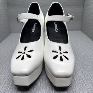 Lamoda White Platform Mary Jane Heels Women's 10 Daisy Cutout Y2K Dolls Kill Alt